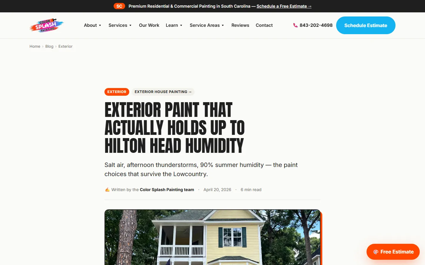 Blog post on colorsplash-painting.com about exterior paint for Hilton Head humidity