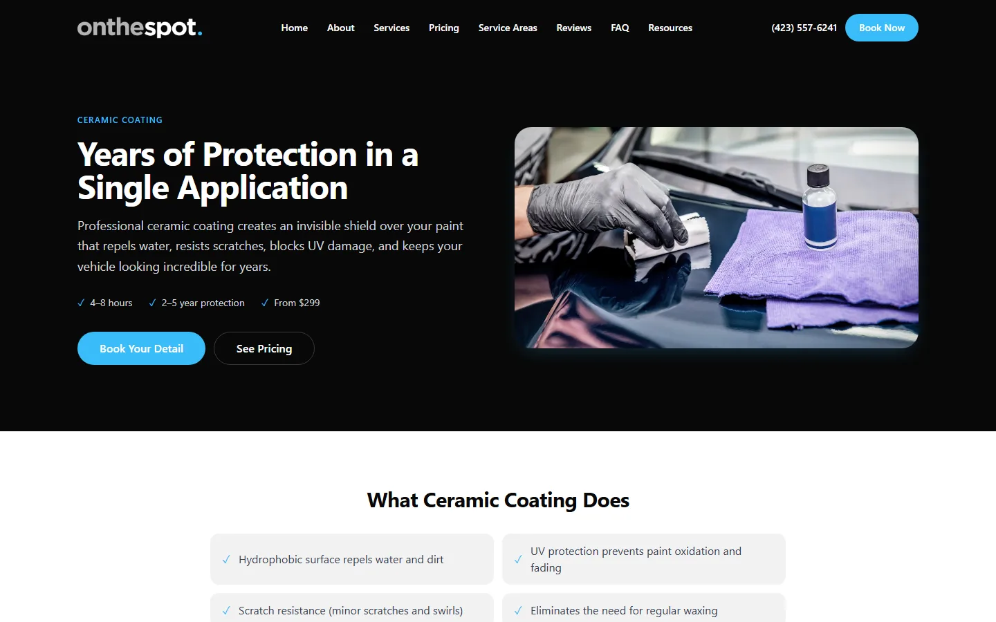 On The Spot Detailing ceramic coating service page